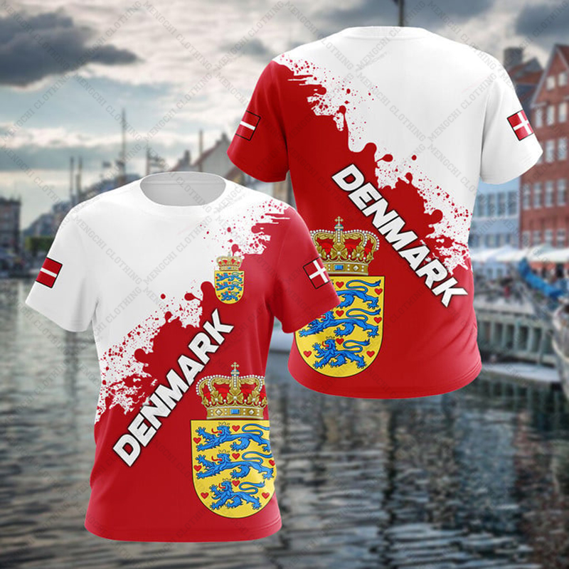 Tee Graphic Print - Custom Summer Casual Denmark Shield Graphic
