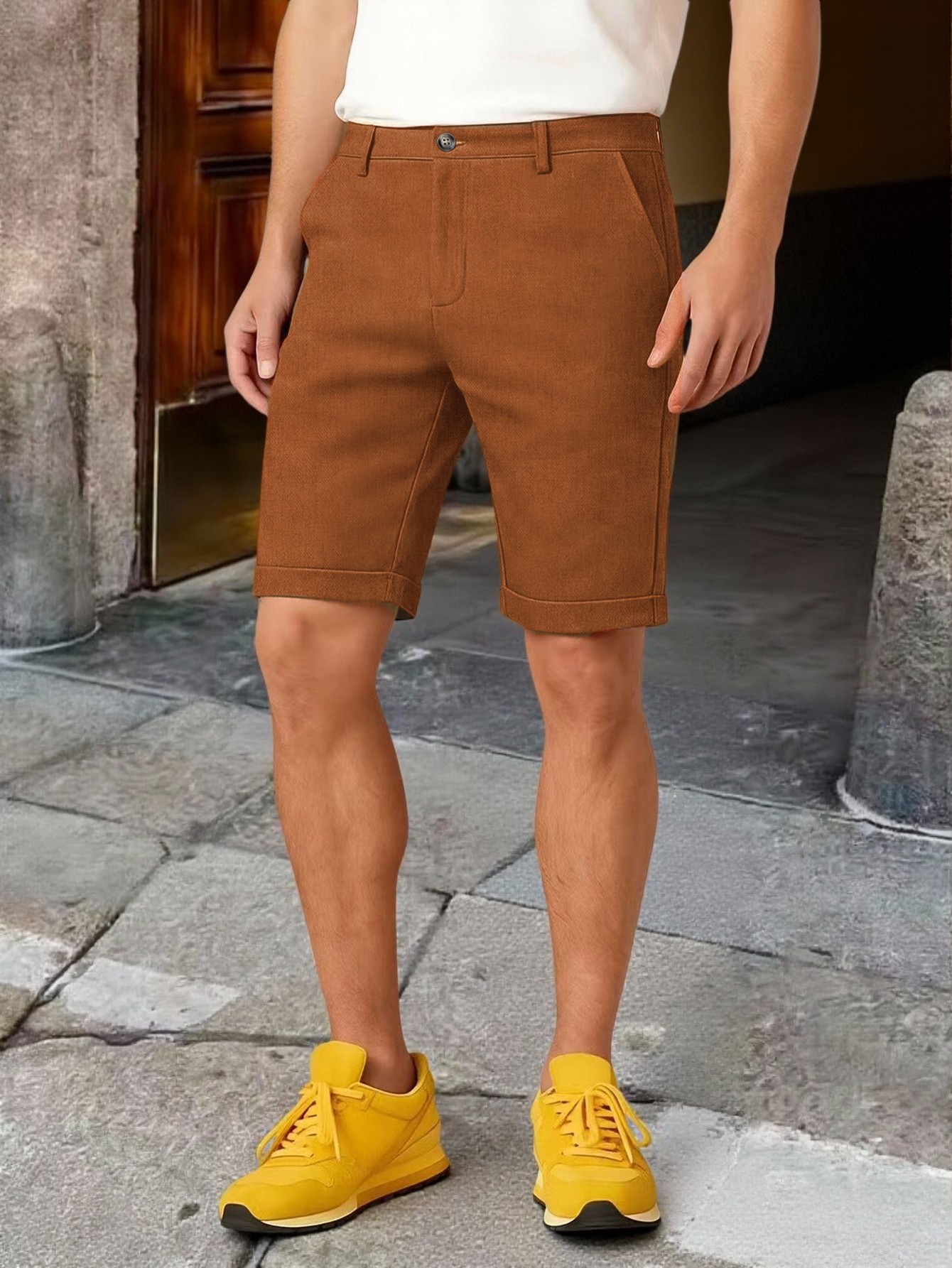 Men Cuffed Hem Knee Length Chi - огляд і ціна Shorts Chino Slim