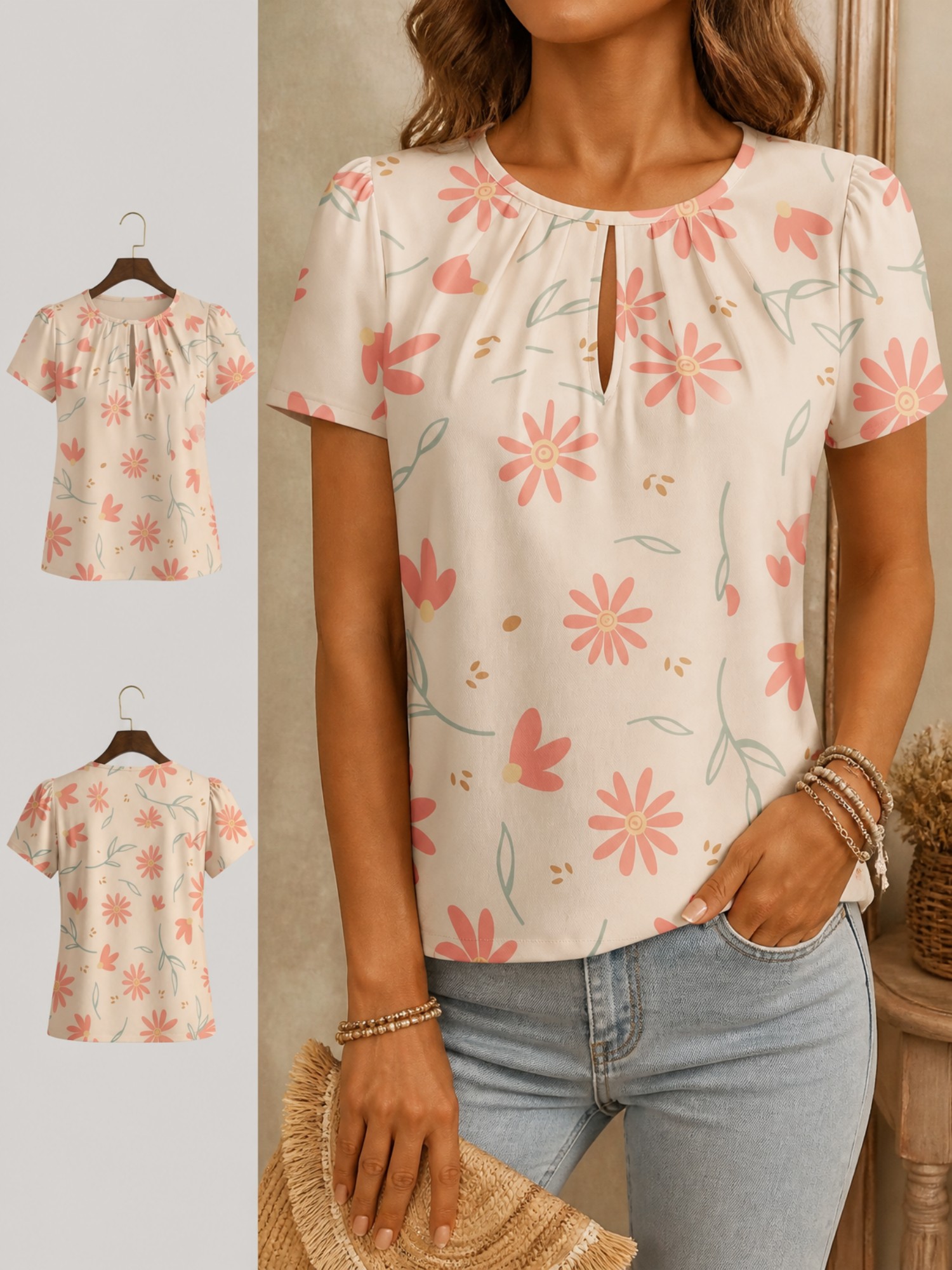 2026 New Women's Round Neck El - огляд і ціна Resort Shirt Floral