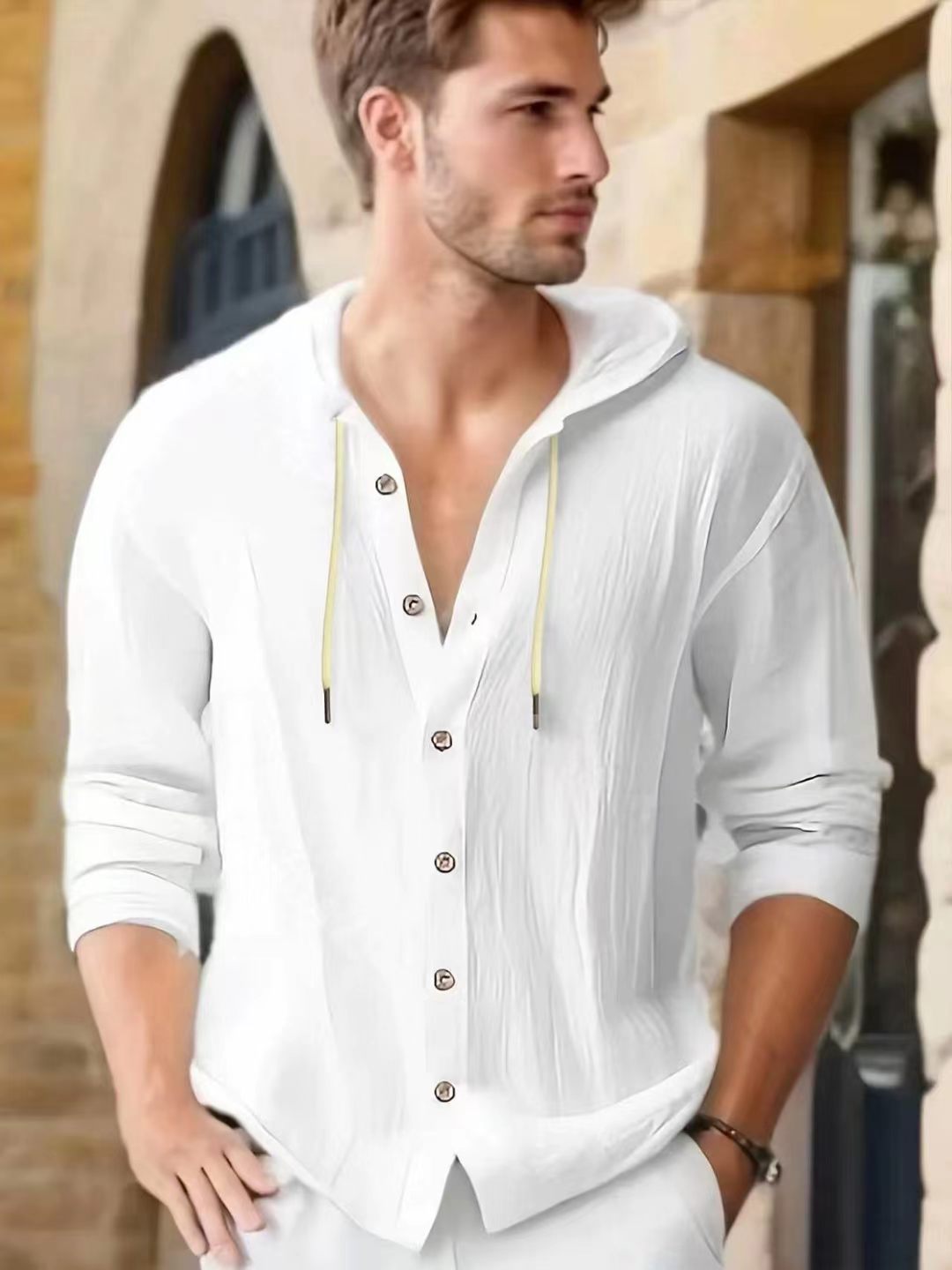 Loose Men's Solid Color Breath - огляд і ціна Linen Shirt Breathable